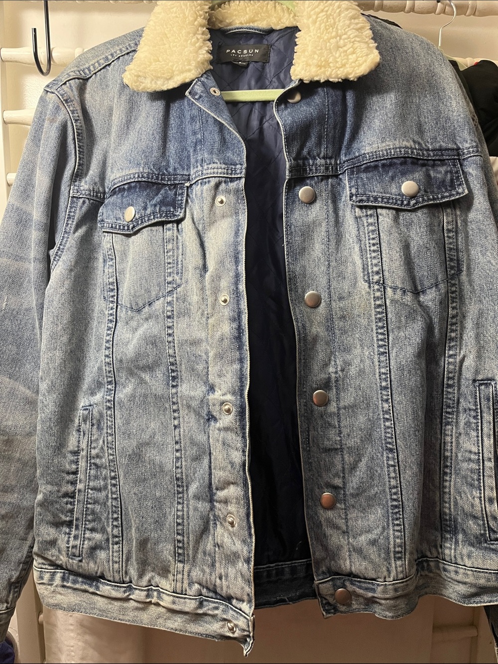 PacSun Light Blue Denim Jacket with Cream Sherpa Collar